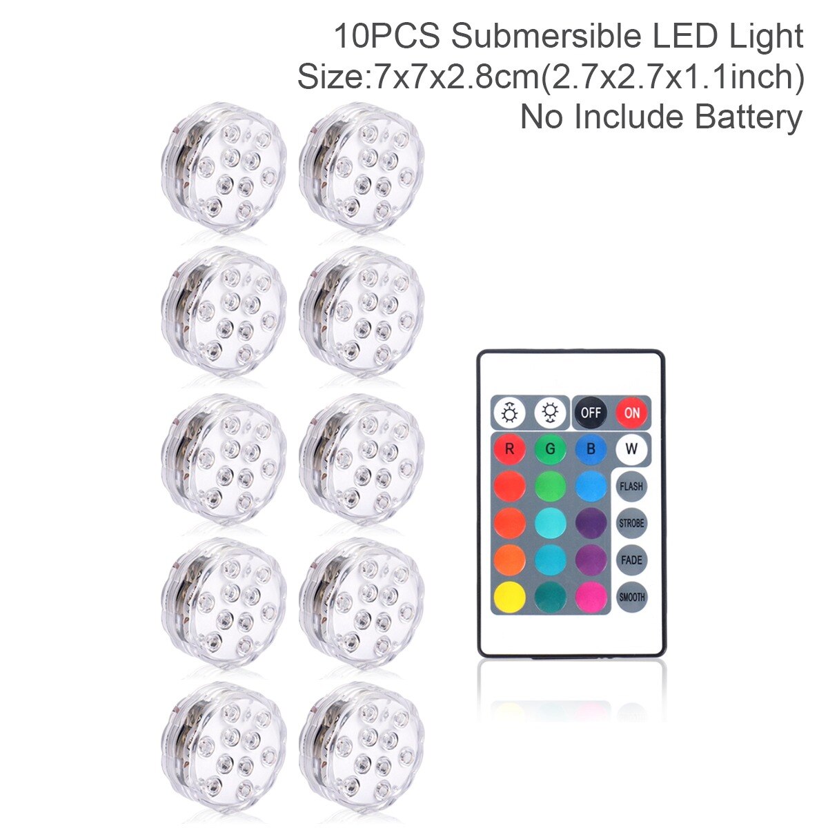 10 Led Remote Controlled Rgb Submersible Licht Waterdicht Vissen Onderwater Lamp Outdoor Zwembad Vijver Verlichting: 10 Lights