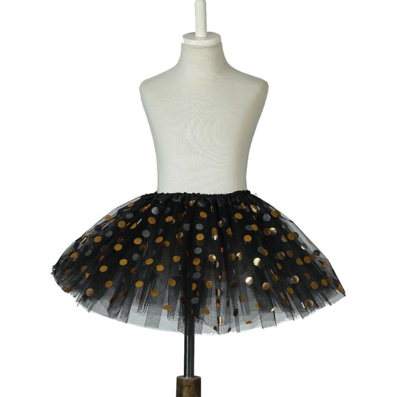 Meisjes Gelaagde Ruffle Tutu Rok Glitter Stip Pailletten Prinses Tule Jurk F3ME: Black