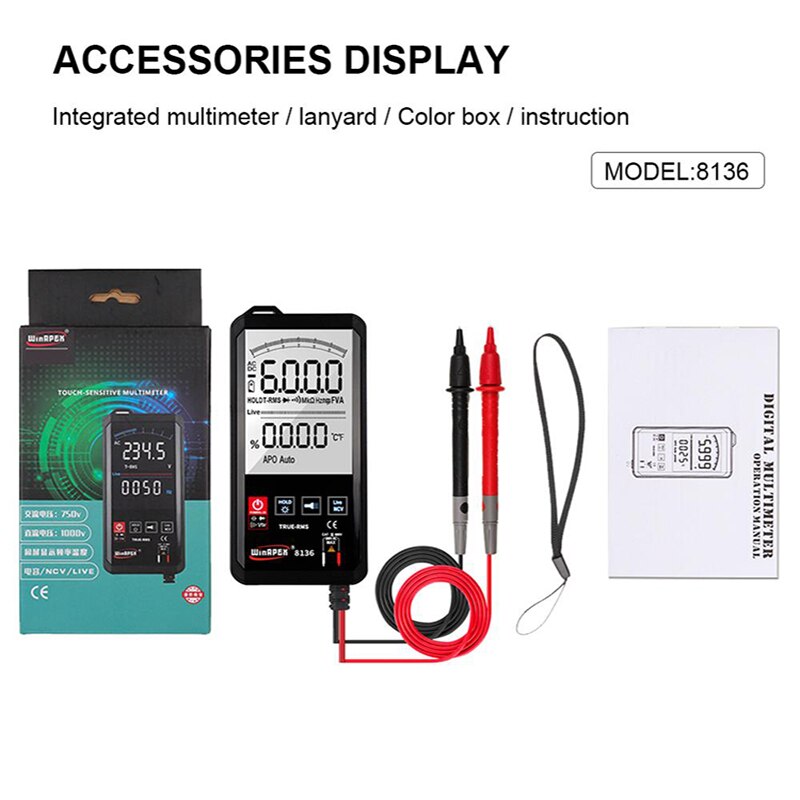WinAPEX ET8138/8136 Touch Screen Multimeter Digital Automatic 6000 Count True-RMS Voltage Frequency Capacitance Diode NCV Tester: WinAPEX 8136
