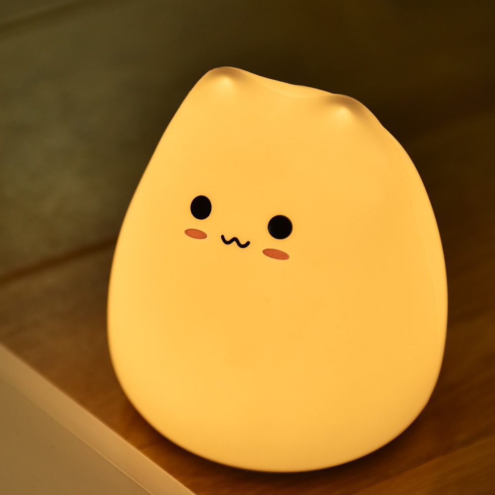 Led färgglad nattlampa djur katt silikon mjuk tecknad baby barn barnkammare lampa för barn leksak