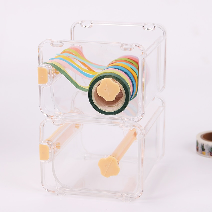 Dispensador de cinta adhesiva transparente, Simple y , soporte de papel Washi para escritorio de oficina, con cortador de cinta, 1 unidad