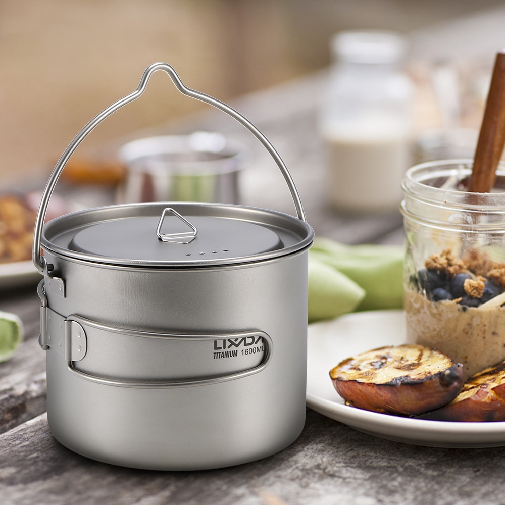 Lixada en plein air titane ultra-léger tasse Pot Portable tasse suspendue couvercle de Pot et poignée pliable équipement de Camping ustensiles de cuisine randonnée