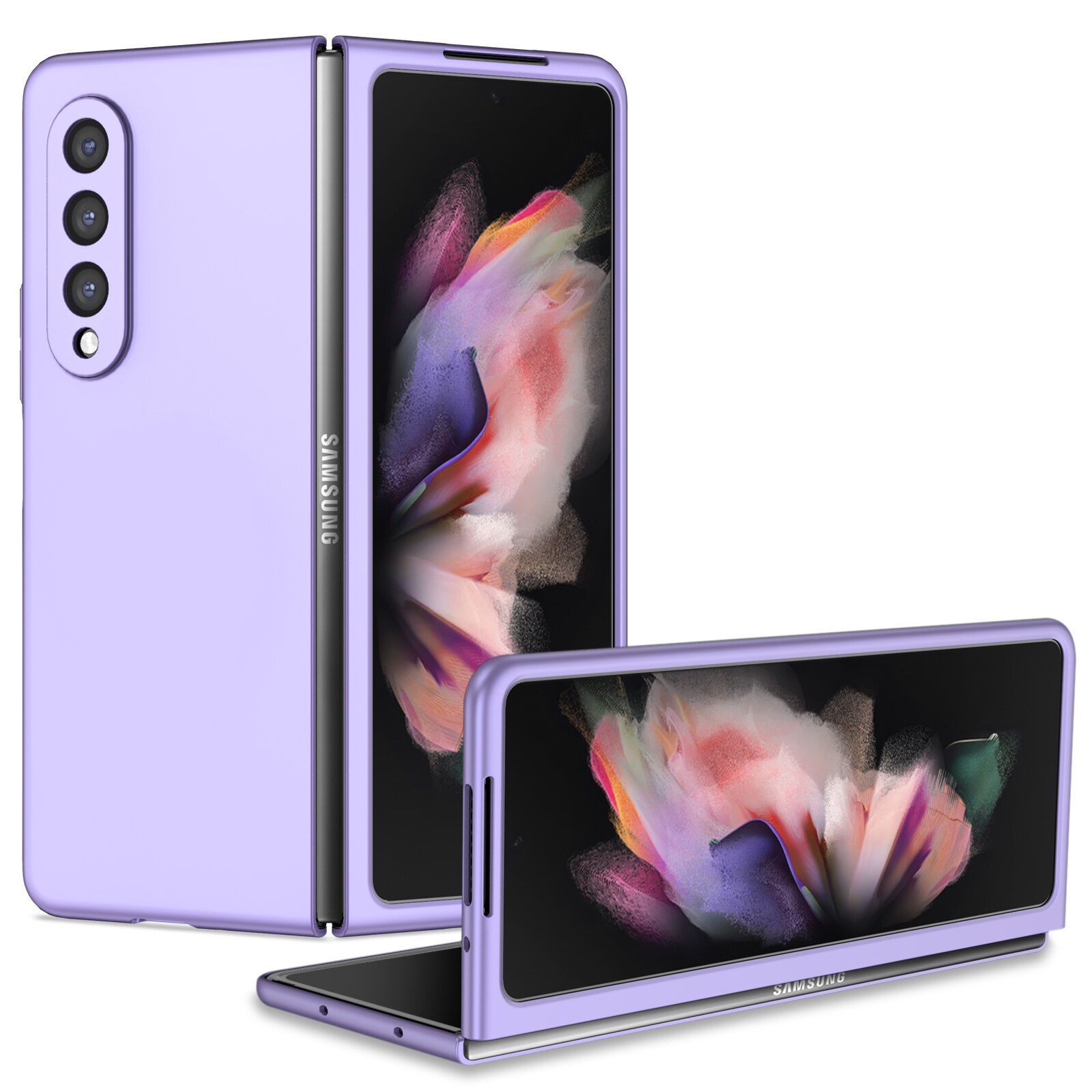 Protection Folding PC Case for Samsung Galaxy Z Fold 3 5G Fold3 Fold2 Fold 2 Non-Fingerprint Cell Phone Cases Cover: for samsung Z Fold 2 / Purple