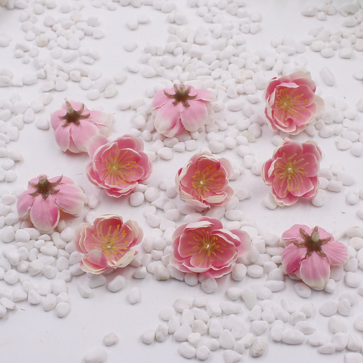Mini cherry plum blossom kunstmatige bloem hoofd Zijde bloemen Perzik bloesem DIY woonkamer Decor Bruiloft Decoratie 10 stks/zak