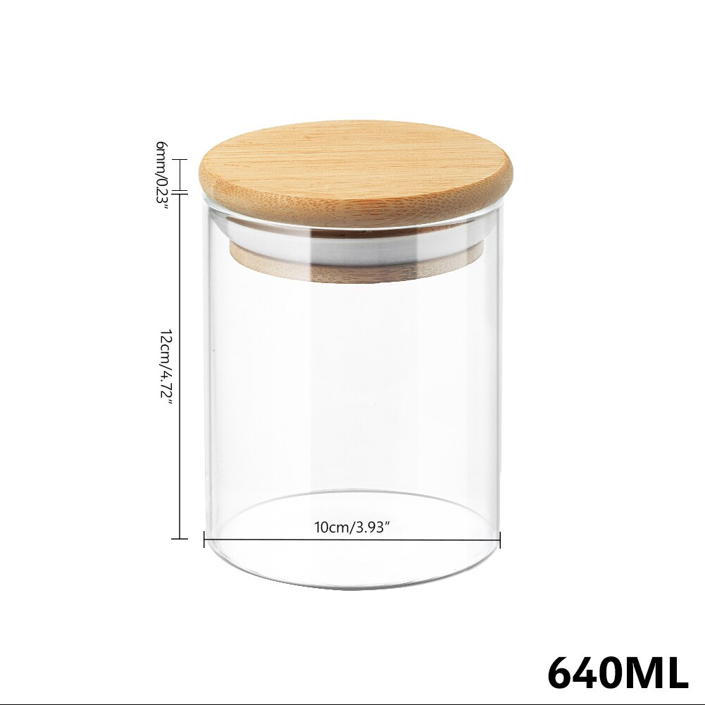 Afgesloten Glazen Pot Met Bamboe Deksel Bus Voedsel Opslag Keuken Flessen Container Voor Losse Thee Bean Suiker Zout Koffie: 640ml 10x12cm