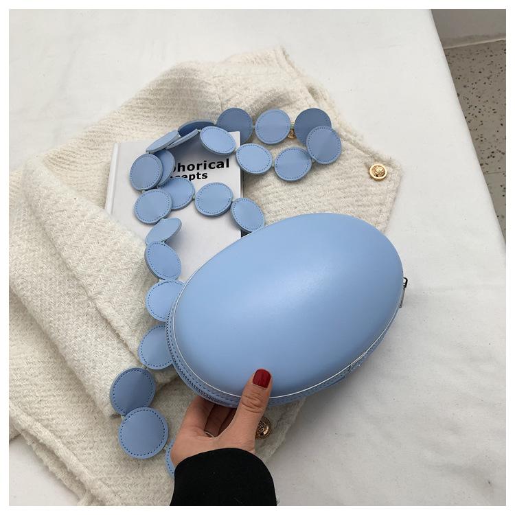 Bolso de hombro con forma de huevo para mujer, bandolera Circular ovalada con correa para el hombro, bolso de mano redondo: Azul