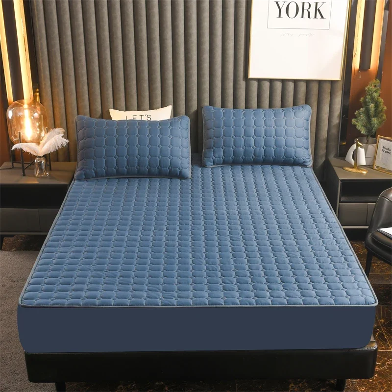 Optics-Drap-housse élastique matelassé pour lit double, housse de matelas douce et respirante, housse en lin avec poche profonde: US-King / Black