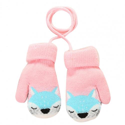 Kinderen Winter Dikke Warme Leuke Cartoon Vos Dubbellaags Gebreide Handschoenen Wanten Kids Accessoires: Roze