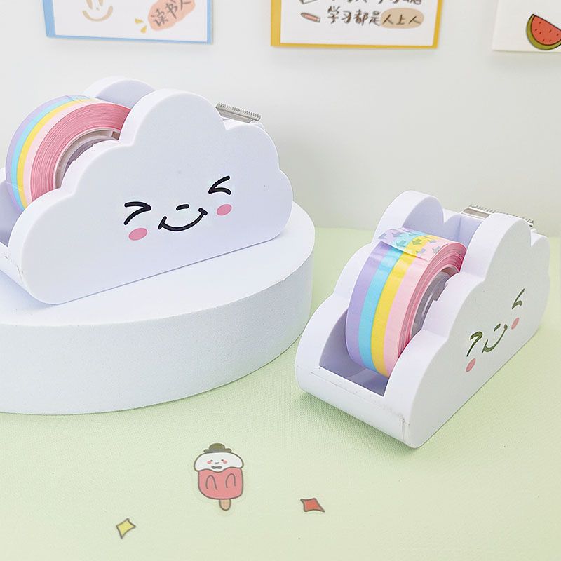Cute Desk Accessories Office Stationery Tape Cutter Rainbow Cloud Tape Roller Safety Washi Tape Holder Adhesive Tape Dispenser