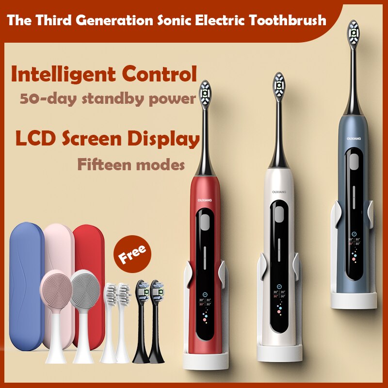 Sonic Electric Toothbrush IPX7 Waterproof 15 Modes for Adult Smart Tooth brush Automatic Fast charging Cleansing Instrument