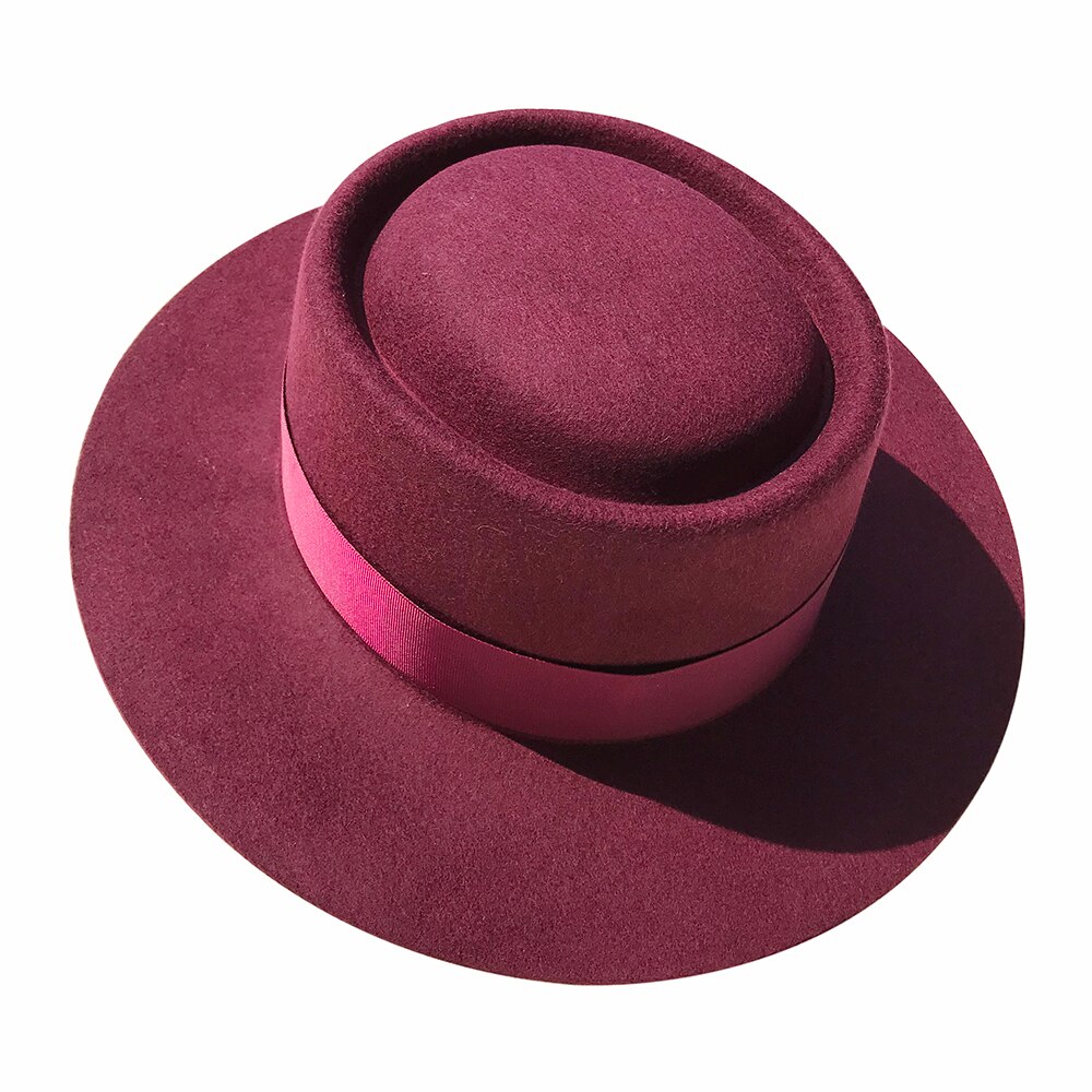 Fedora hatte til mænd kvinder 100%  australske uldfilt bred kant hat læder bælte knusbar pakke: Rødvin