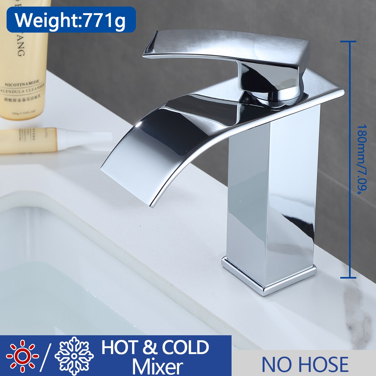 Badkamer Wastafel Kraan Waterval Badrandcombinaties Koud En Warm Water Mengkraan Messing Chroom Vanity Vessel Wastafel Kraan: MP05