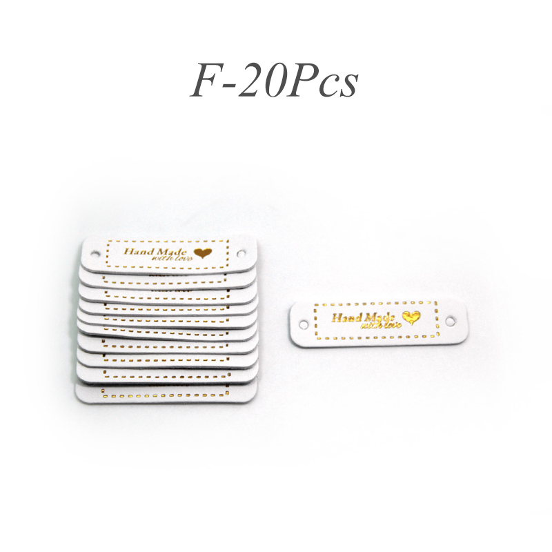 20 pezzi fatti a mano con amore abbronzante etichette fatte a mano indumento etichette fatte a mano in pelle artigianato fai da te: F