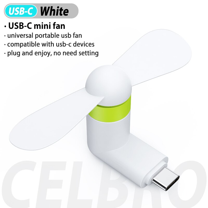 Portable Flexible Mini USB Fan Cooler USB Type C Cute Removable USB Gadgets Low power for Mobile Phone Powerbank PC Laptop: White