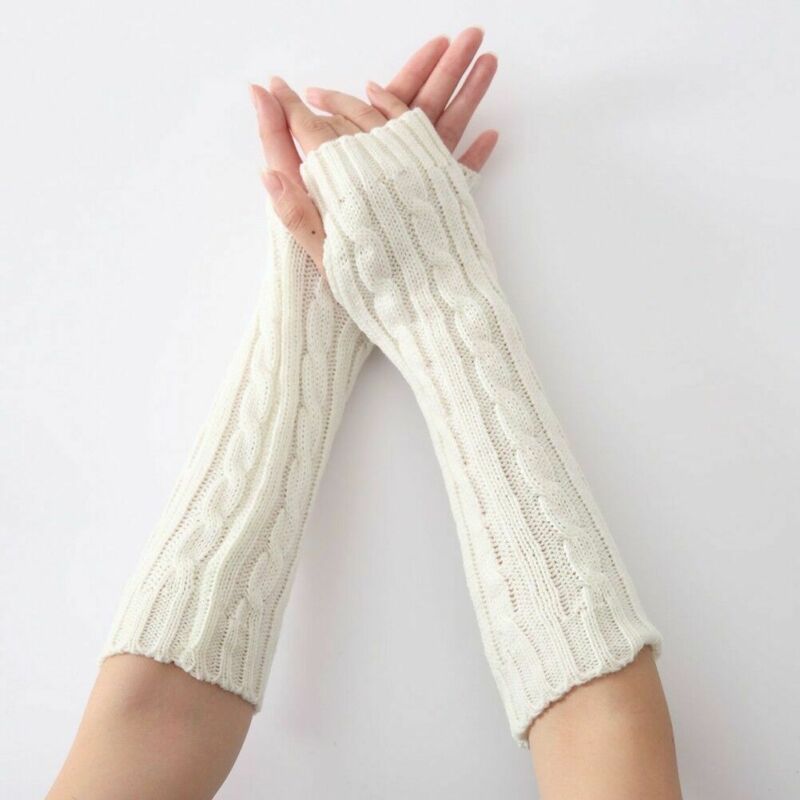 Kvinder vinter håndled arm strikkede lange fingerløse handsker vanter håndvarmer