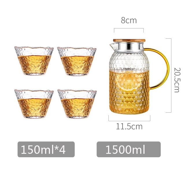 Oneisall water pitcher Glass Water Pot 1500Ml Heat Resistant Water Jug and glass set Square Kettle Boiling For Tea Home chaleira: 4 drinking glasses