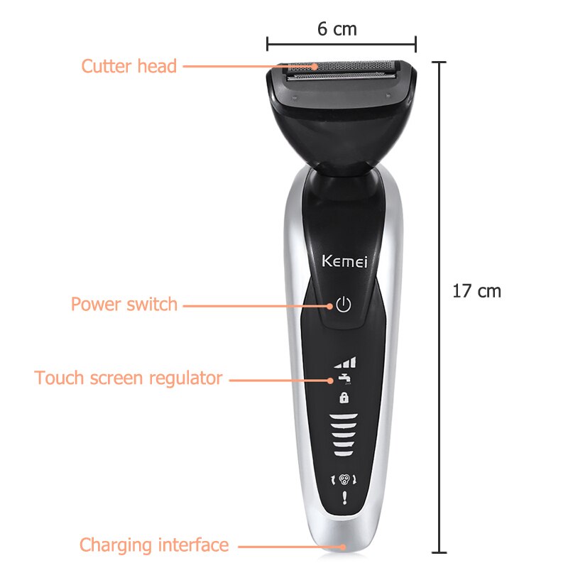 Kemei-Afeitadora eléctrica recargable para hombres, maquinilla de afeitar con Triple hoja, cabeza flotante, resistente al agua, 220-240V, 35D