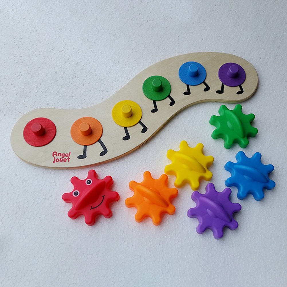 Children&#39;S Education Wooden Gear Assembly Caterpillar Toys Assembling Blocks Colorful Sorting Color Cognitive Board Toys
