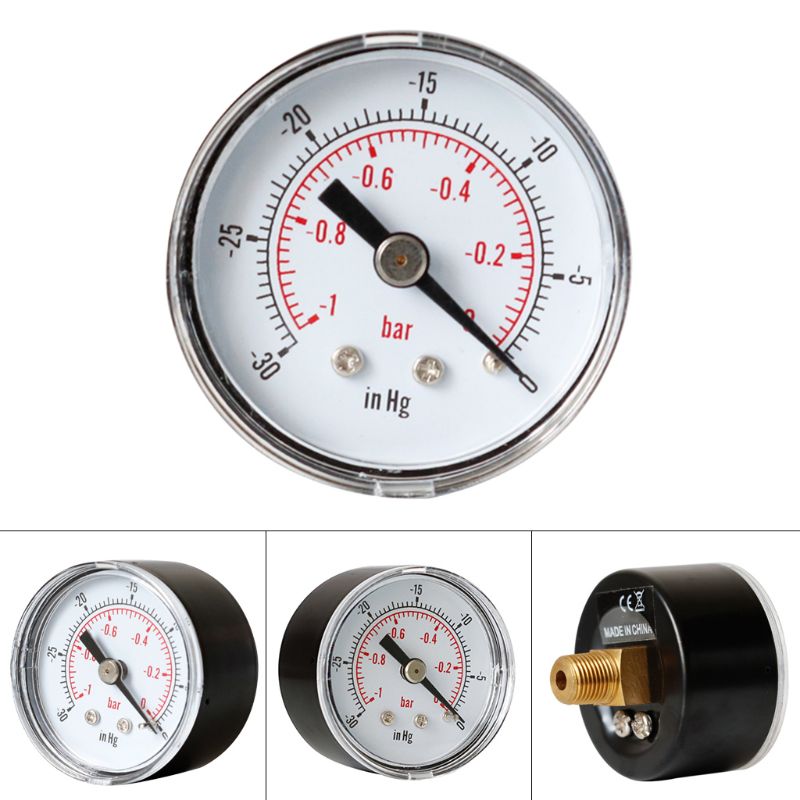 Vacuum Gauge for Air Fuel Oil or Water 40mm 0/30"Hg & 0/-1 Bar 1/8" BSPT Back