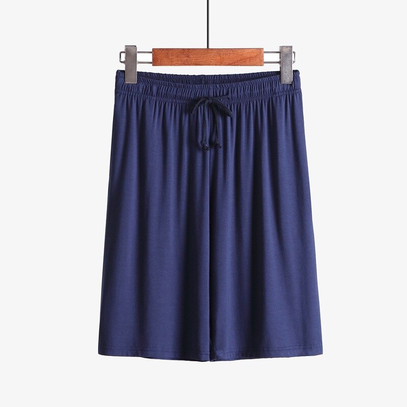 Plus Size 4XL Men Summer Solid Soft Sleeping Shorts Mens Sleepwear Casual Sleep Pants Loose Comfortable Sleep Bottoms Homewear: B Navy Blue / XXXXL