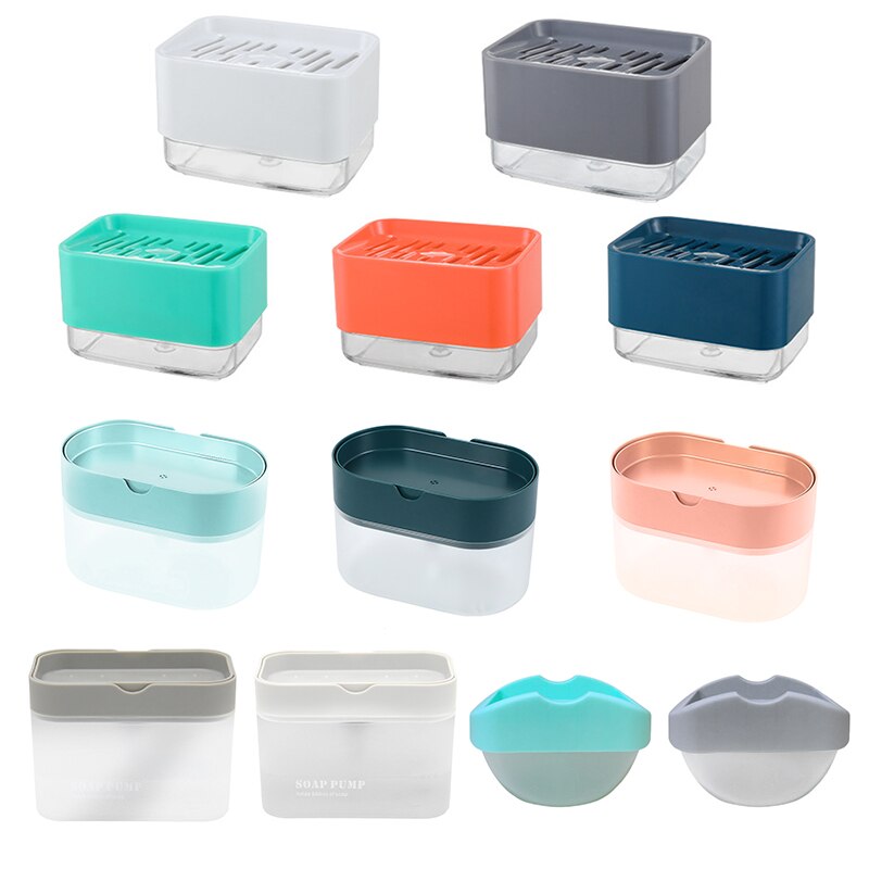 Soap Pump Dispenser 2-in-1 Liquid Dispenser Container With Sponge Holder Hand Press Soap Organizer Kitchen Cleaner Tools