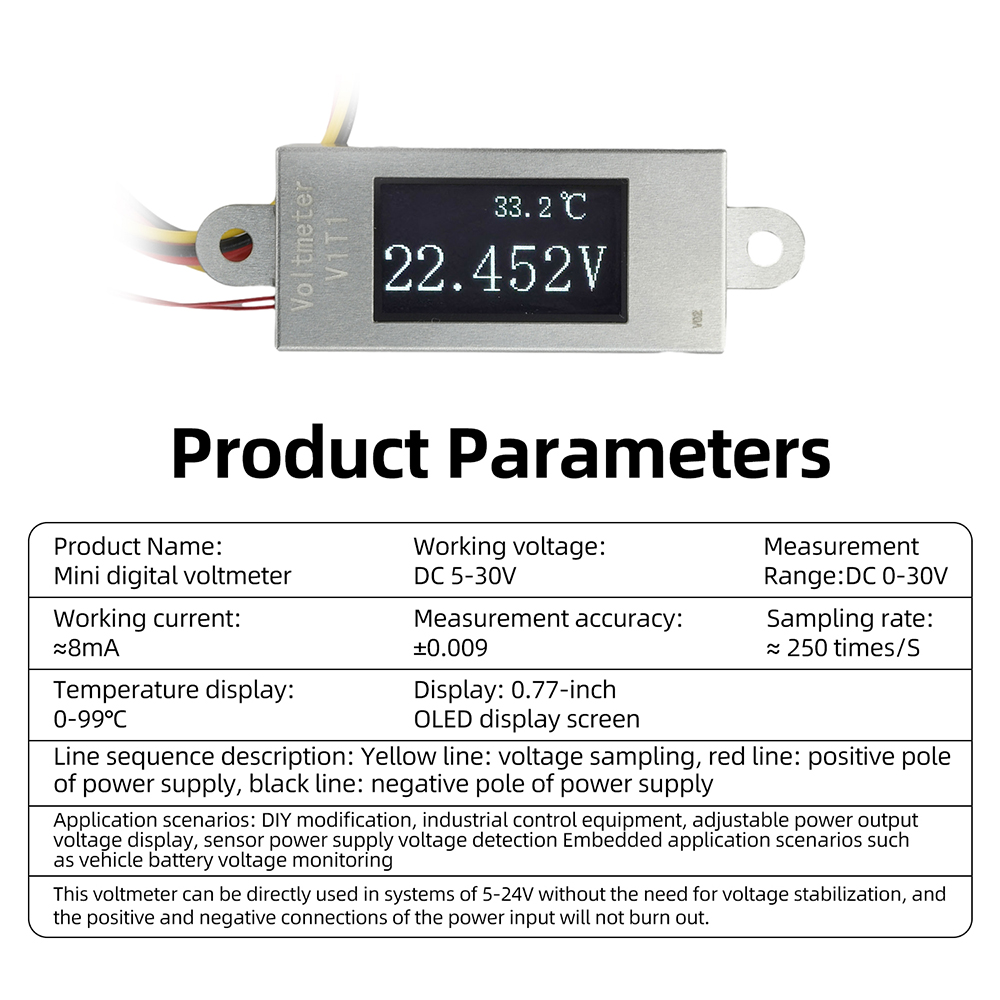 0.5 Inch DC5-30VOLED Display Digital Voltmeter Digital Temperature Sensor NTC Probe 1-6S Voltage Monitoring