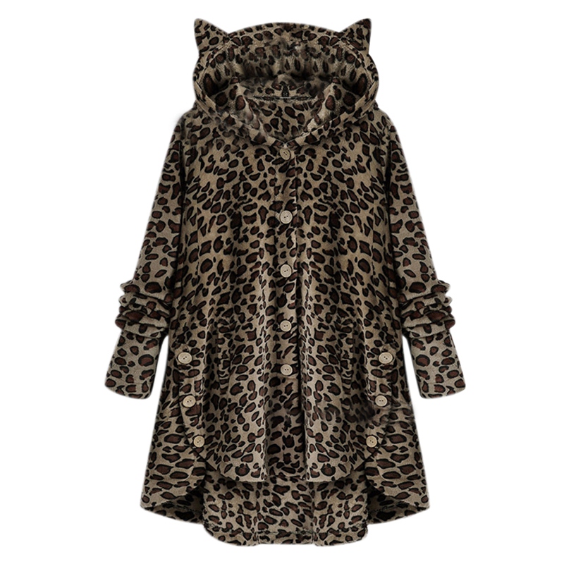 otoño chaqueta de mujer hebilla lateral mullido dobladillo Abrigo con capucha holgado cálido oído largo abrigo: F / S