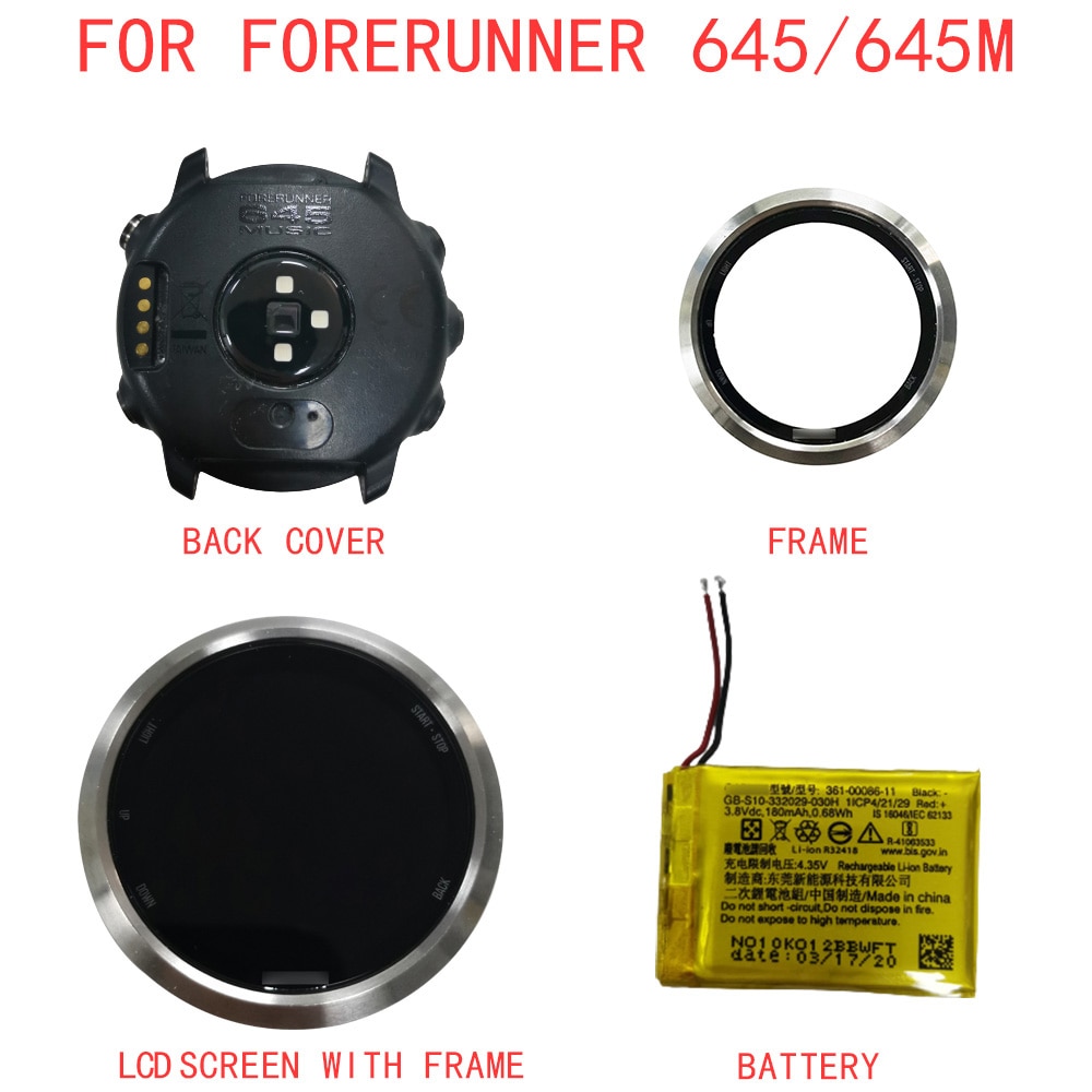 Original Metal Frame LCD Screen With Front Frame Battery 361-00086-11 Back Cover Without Battery For Garmin Forerunner 645 645m