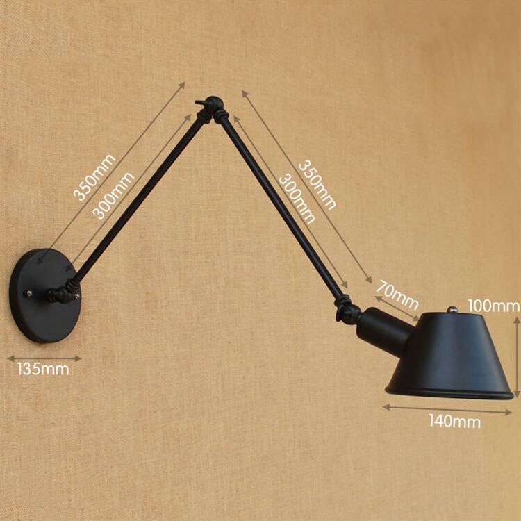 Retro Industriële wandlamp Verstelbare Lange Arm Vintage Ijzeren Muur Lamp Antieke Zwarte Wandlamp Met 40 w Edison Lamp voor Slaapkamer: D
