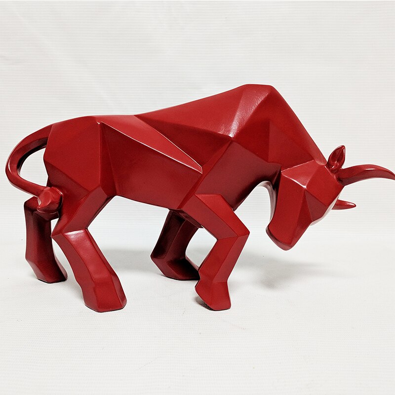 Bullfighting Statue Crafts Modern Nordic Geometric Sculpture Resin Decoration For Home Living Room Entrance Animal Ornament: Red