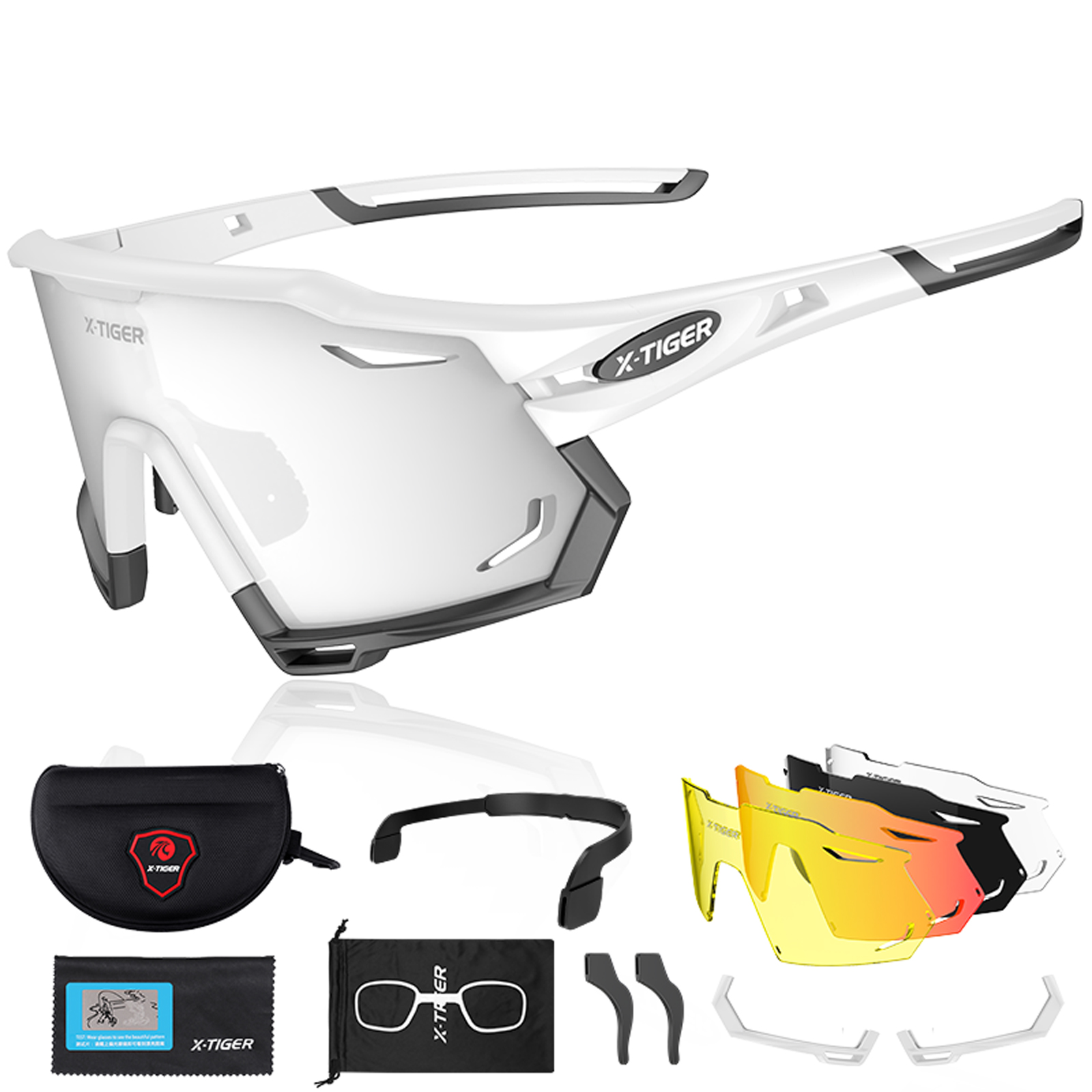 X-TIGER Gafas de ciclismo polarizadas con 5 lentes intercambiables MTB Ciclismo Béisbol Correr Gafas de sol deportivas para hombres y mujeres: Azul / Rojo