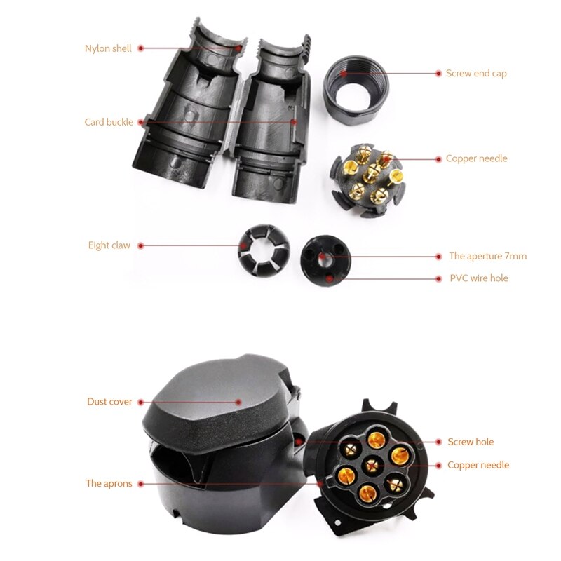 7 Pin European Trailer Socket+Plug Tow Bar Connector Adapter for Car RV Truck Boat Caravans Transfer Signal Adapter 12V