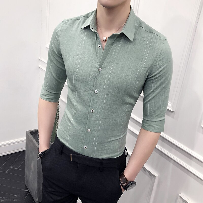 Sommer halvermet herre sosiale skjorter merke slim fit formell skjorte herre slim fit casual streetwear bluse homme