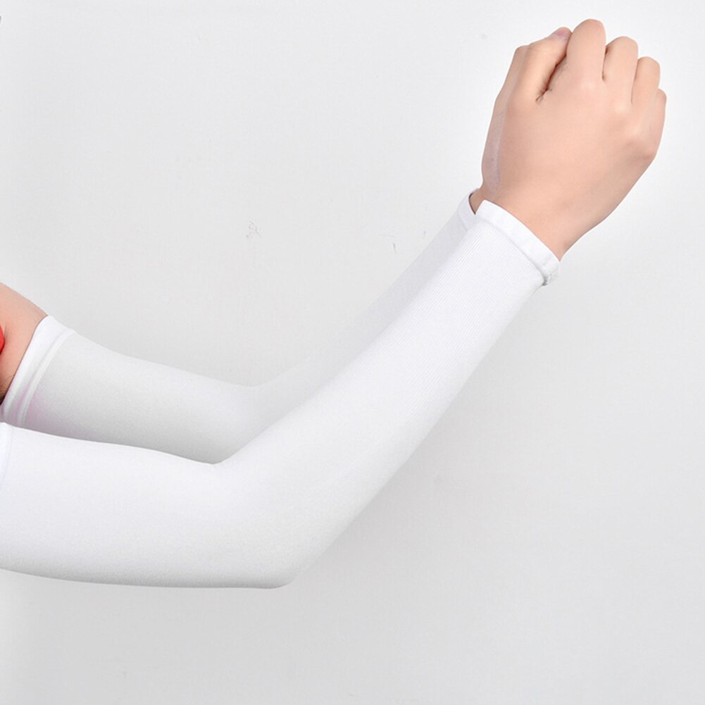 Unisex ensfarvet uv-beskyttelse udendørs cykling fingerfri arm ærmer dækning cykling fingerfri arm ærmer dækning cykling finge: Hvid