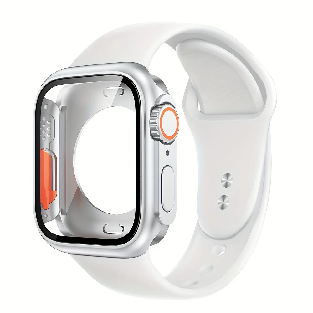 Silicone Band+Case For Apple Watch 40/44/41/45mm 46mm 49mm Breathable Strap with Tempered Glass Cover iWatch Series 10/9/8/7/6/5: Blue / 9 inches