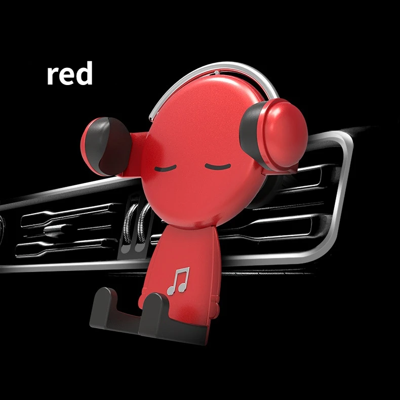 Cute Rotation Car Phone Holder Mr. Music Cartoon Phone Stand Mount Bracket Gravity Triangle Fixed Telescopic Mount Holder: Red