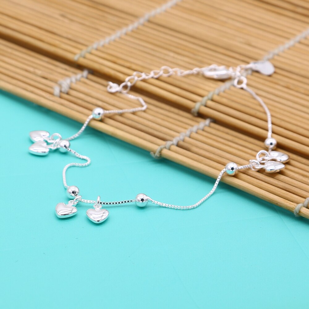 Tobillera de plata auténtica para mujer, tobillera de plata fina 925, joyería de , tobillera de plata con forma de corazón