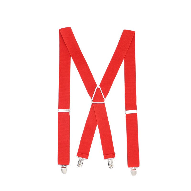 3.5 bredde menn bukseseler solid svart dobbel elastikk 4 klips justerbar toveis metall kryss x rygg dame bukser seler: Rød