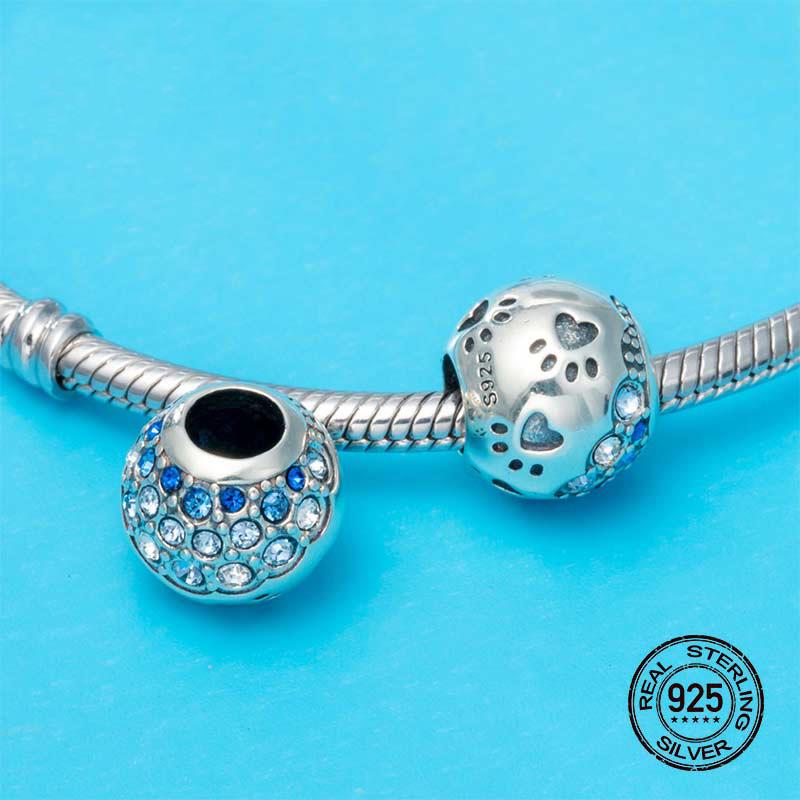DALARAN DIY Bracelets Footprint Charms Sterling Silver 925 Beads Dazzling Blue Zircon Fit Necklace For Women Jewelry Making