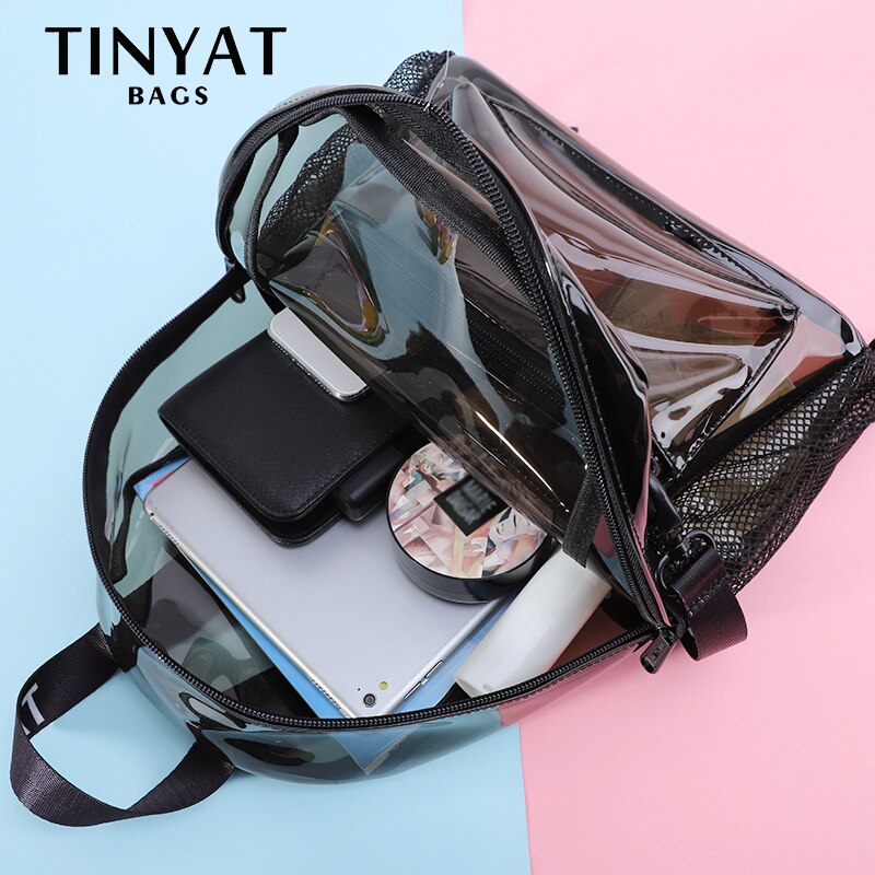 TINTAT-Mochila de PVC transparente para mujer, morral escolar de viaje, bolsa para niñas