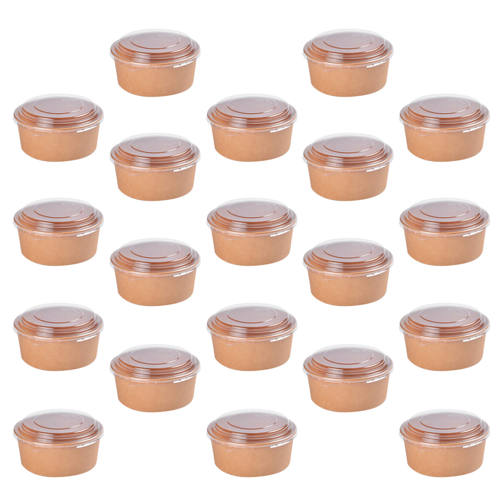 20pcs Disposable Kraft Paper Bowls Fruit Salad Bowl Food Packaging Containers Party Favor (16oz, with Lid)