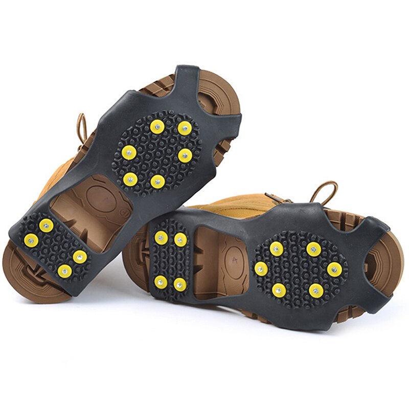 1 Pair Ice Snow Grips Cleat Over Shoe Boot Rubber Spikes Anti Slip Studs Crampons Stretch Footwear 10 Steel Studs