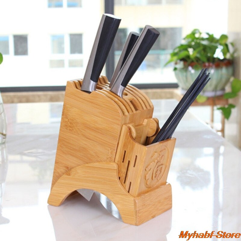 Universal Wooden Knife Holder Bamboo Knife Block Stand Knives Chopsticks Storage Box Scissors Organizer Kitchen Accessories Tool
