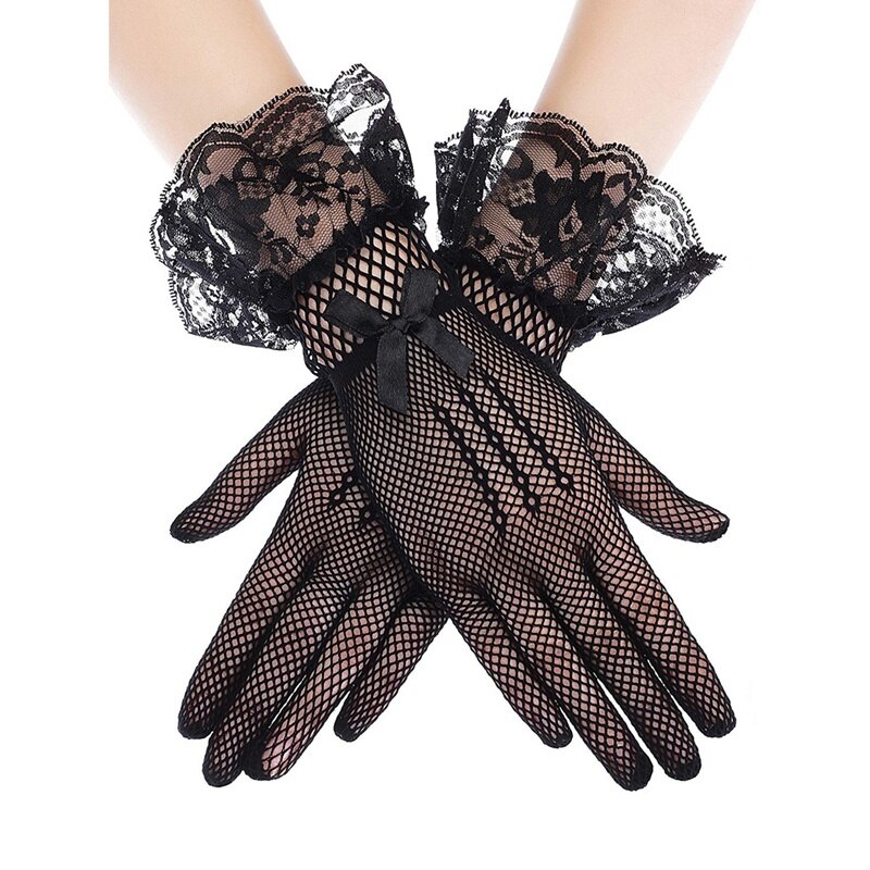 Women Summer Uv-proof Sun Protection Driving Gloves Bridal Mesh Fishnet Lace Flower Gloves Mittens Full Finger Hand Sleeve 2022