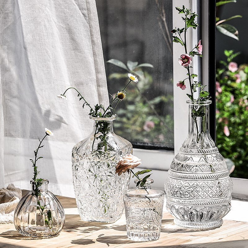 Nordisk relief glasvase blomsterarrangement hydroponisk vintage vase boligdekoration skyde rekvisitter til centerpieces til bryllupper