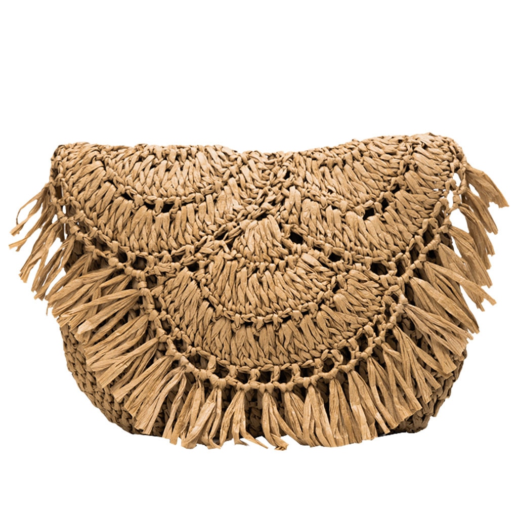 Borse a tracolla da donna in Rattan con nappe vuote della boemia borse a tracolla intrecciate in vimini borsa da spiaggia estiva in paglia pochette da donna borse da donna: brown