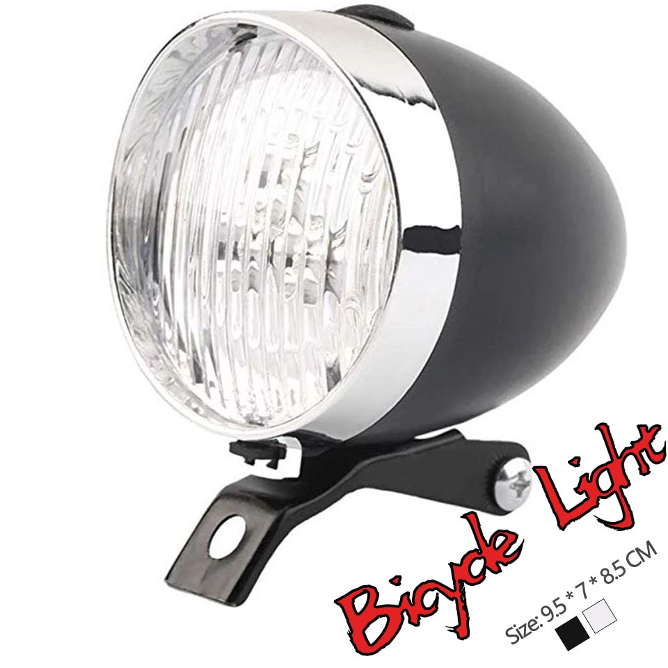 Retro Vintage Fiets 3LED Front Light Koplamp Veiligheidswaarschuwing Nachtlampje Fiets Decoratie Zwart Zilver