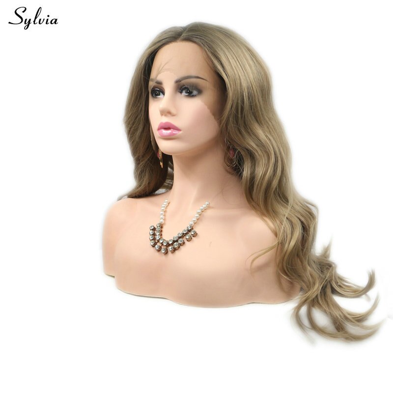 Sylvia brown blonde pruik met synthetisch haar, kant voor vrouwen, feest, cosplay, feestdagen, lange, natuurlijke golvende drag queen pruiken