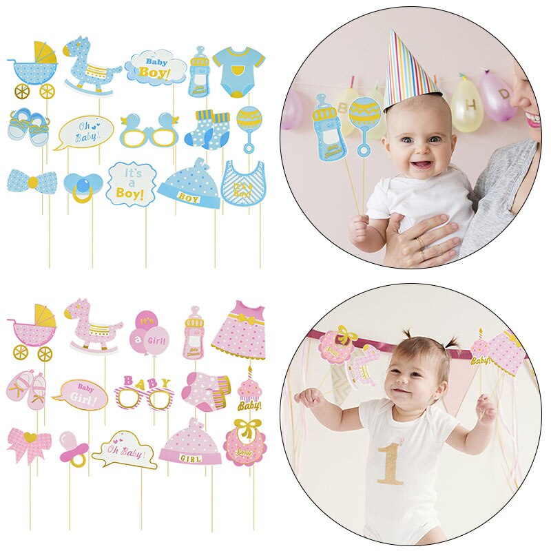Baby Shower Photo Booth Props Blue Pink It's A Boy/Girl Prince Princess Photobooth Props Kids Birthday Party Favors Decoration