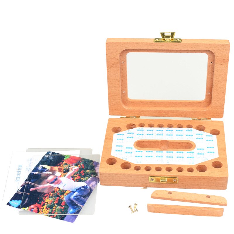 Handmade Wood Baby Milk Tooth Box Kids Teeth Storage Wooden Box Photo Frame Multifunction Save Memory Collection Birthday